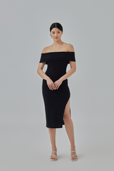 Mei Off-Shoulder Bodycon Dress in Black